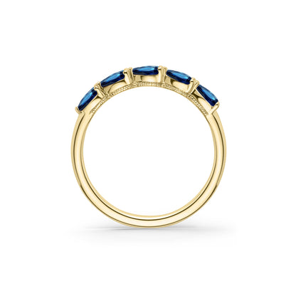 Prong Set Milgrain Pear Blue Sapphire Wedding Band