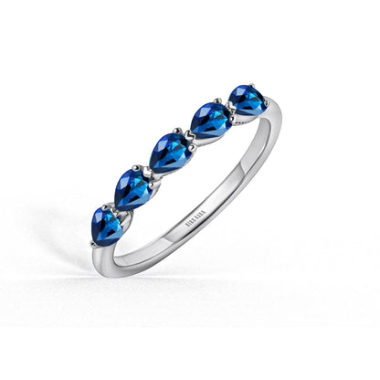 Prong Set Milgrain Pear Blue Sapphire Wedding Band