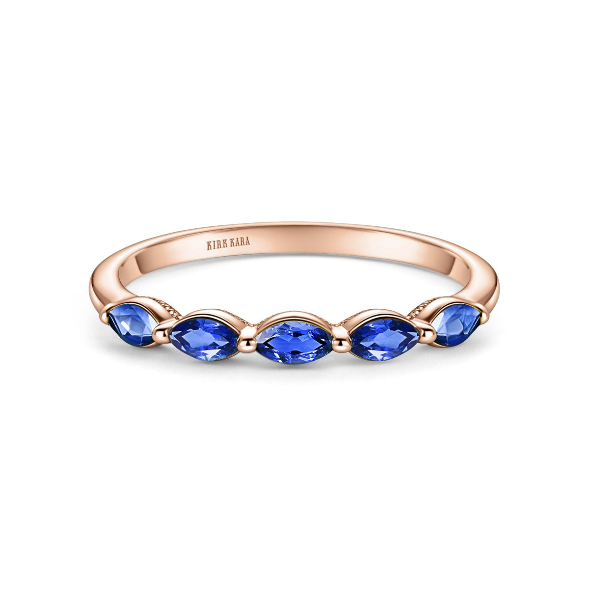 Prong Set Milgrain Marquise Blue Sapphire Wedding Band