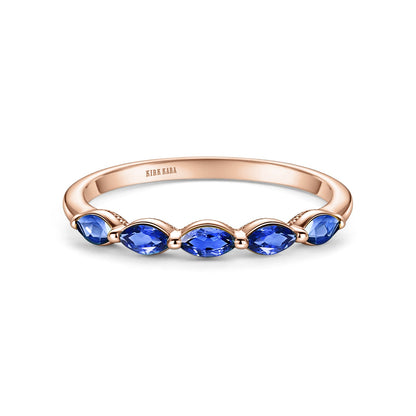Prong Set Milgrain Marquise Blue Sapphire Wedding Band