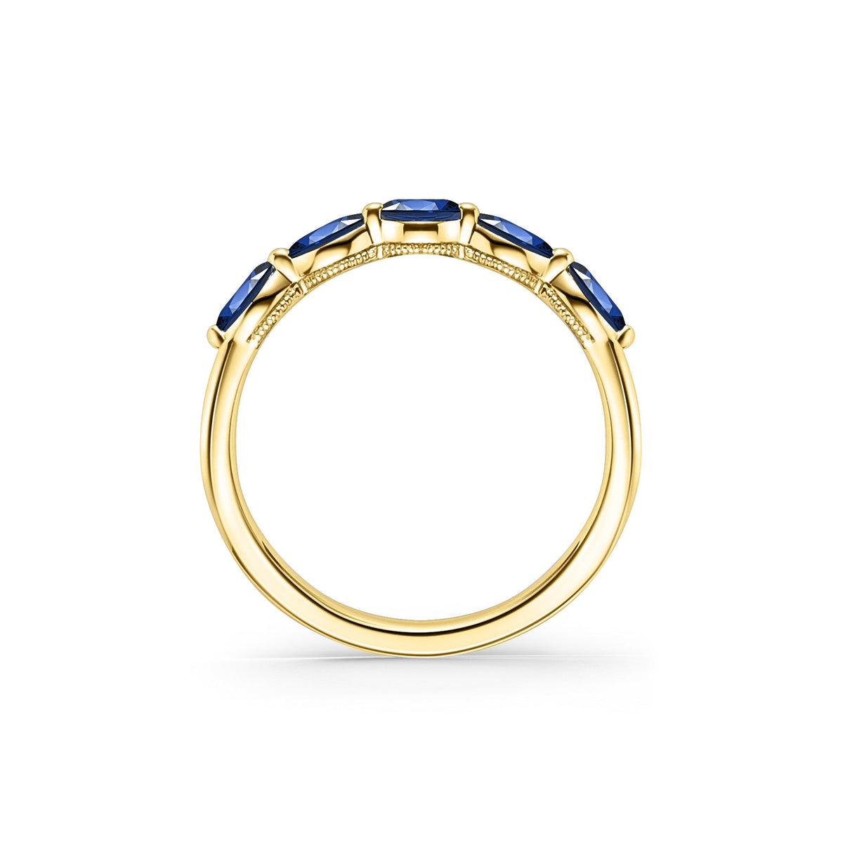 Prong Set Milgrain Marquise Blue Sapphire Wedding Band
