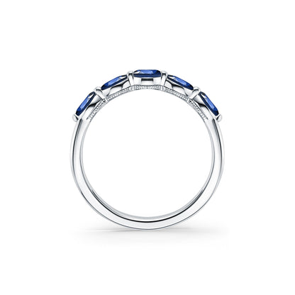 Prong Set Milgrain Marquise Blue Sapphire Wedding Band