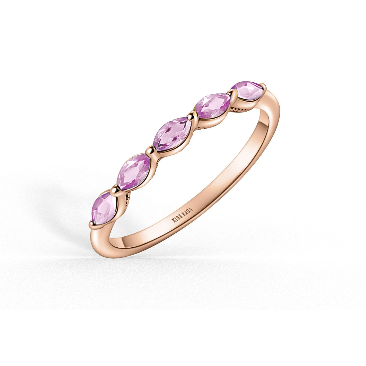 Prong Set Milgrain Marquise Pink Sapphire Wedding Band