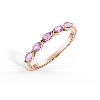 Prong Set Milgrain Marquise Pink Sapphire Wedding Band