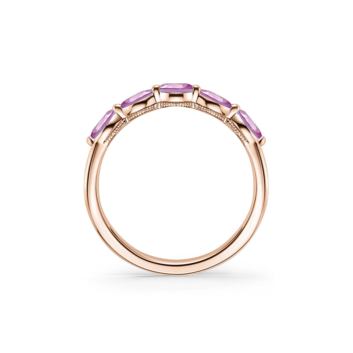 Prong Set Milgrain Marquise Pink Sapphire Wedding Band