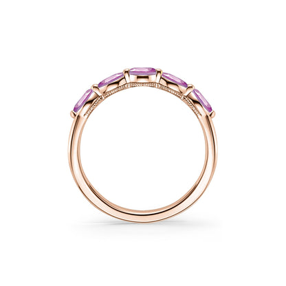 Prong Set Milgrain Marquise Pink Sapphire Wedding Band