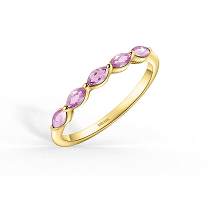 Prong Set Milgrain Marquise Pink Sapphire Wedding Band