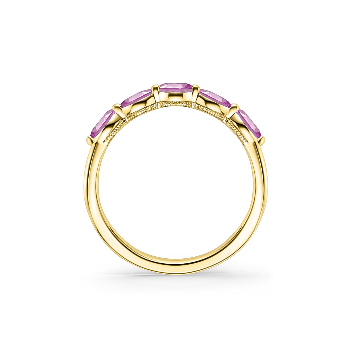 Prong Set Milgrain Marquise Pink Sapphire Wedding Band