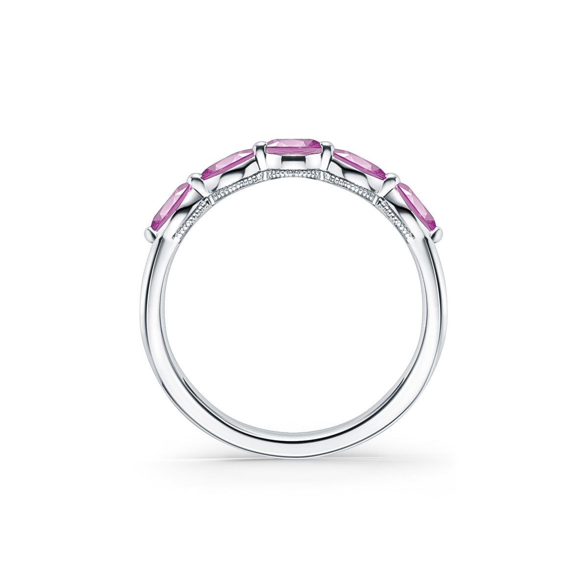 Prong Set Milgrain Marquise Pink Sapphire Wedding Band