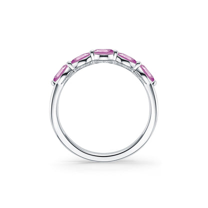 Prong Set Milgrain Marquise Pink Sapphire Wedding Band