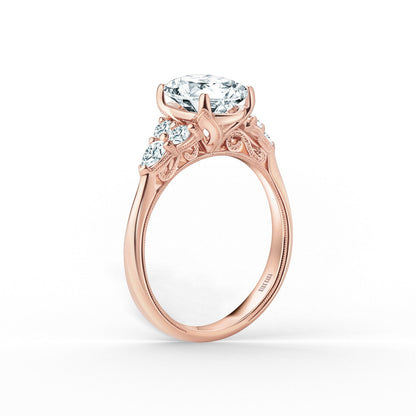 Wide Pear Round Side Stone Diamond Engagement Ring
