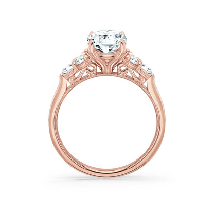 Wide Pear Round Side Stone Diamond Engagement Ring