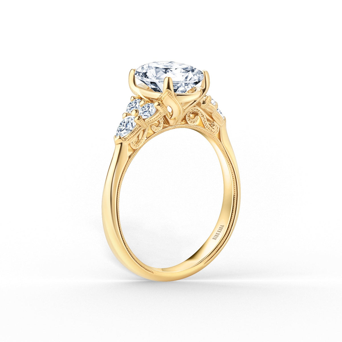 Wide Pear Round Side Stone Diamond Engagement Ring