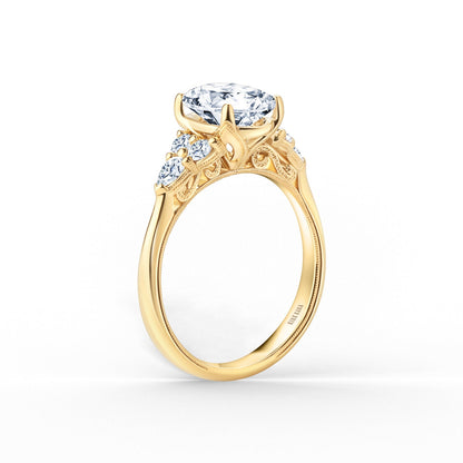 Wide Pear Round Side Stone Diamond Engagement Ring