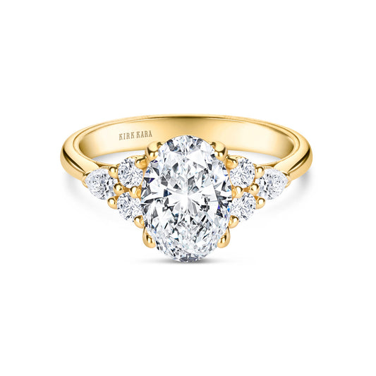 Wide Pear Round Side Stone Diamond Engagement Ring