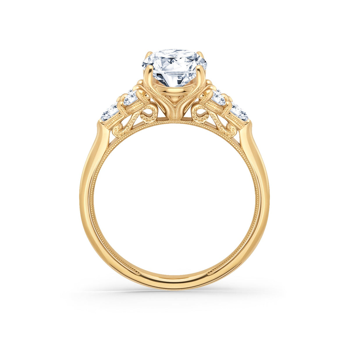 Wide Pear Round Side Stone Diamond Engagement Ring
