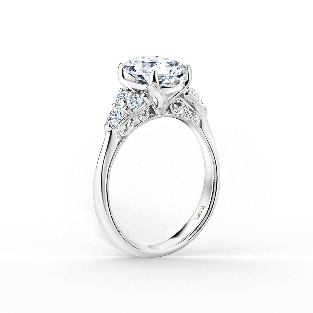 Wide Pear Round Side Stone Diamond Engagement Ring