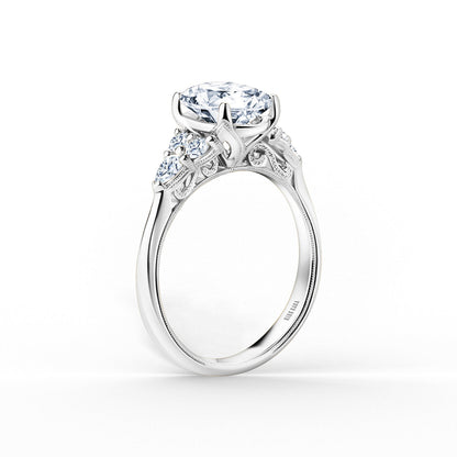 Wide Pear Round Side Stone Diamond Engagement Ring