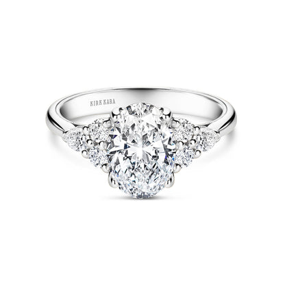 Wide Pear Round Side Stone Diamond Engagement Ring