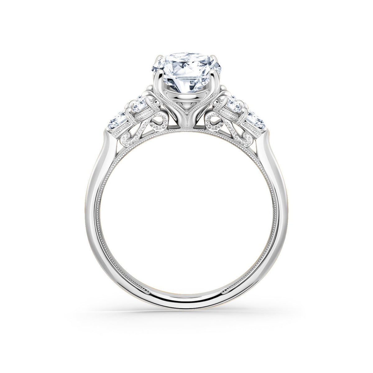 Wide Pear Round Side Stone Diamond Engagement Ring