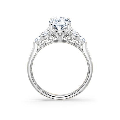 Wide Pear Round Side Stone Diamond Engagement Ring