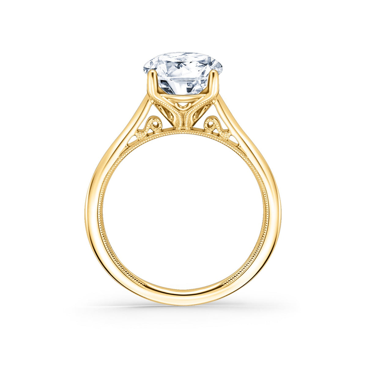 Wide Classic Filigree Milgrain Solitaire Engagement Ring