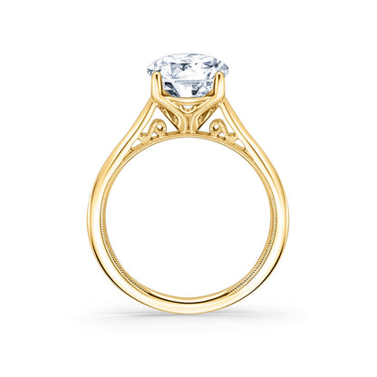 Wide Classic Filigree Milgrain Solitaire Engagement Ring