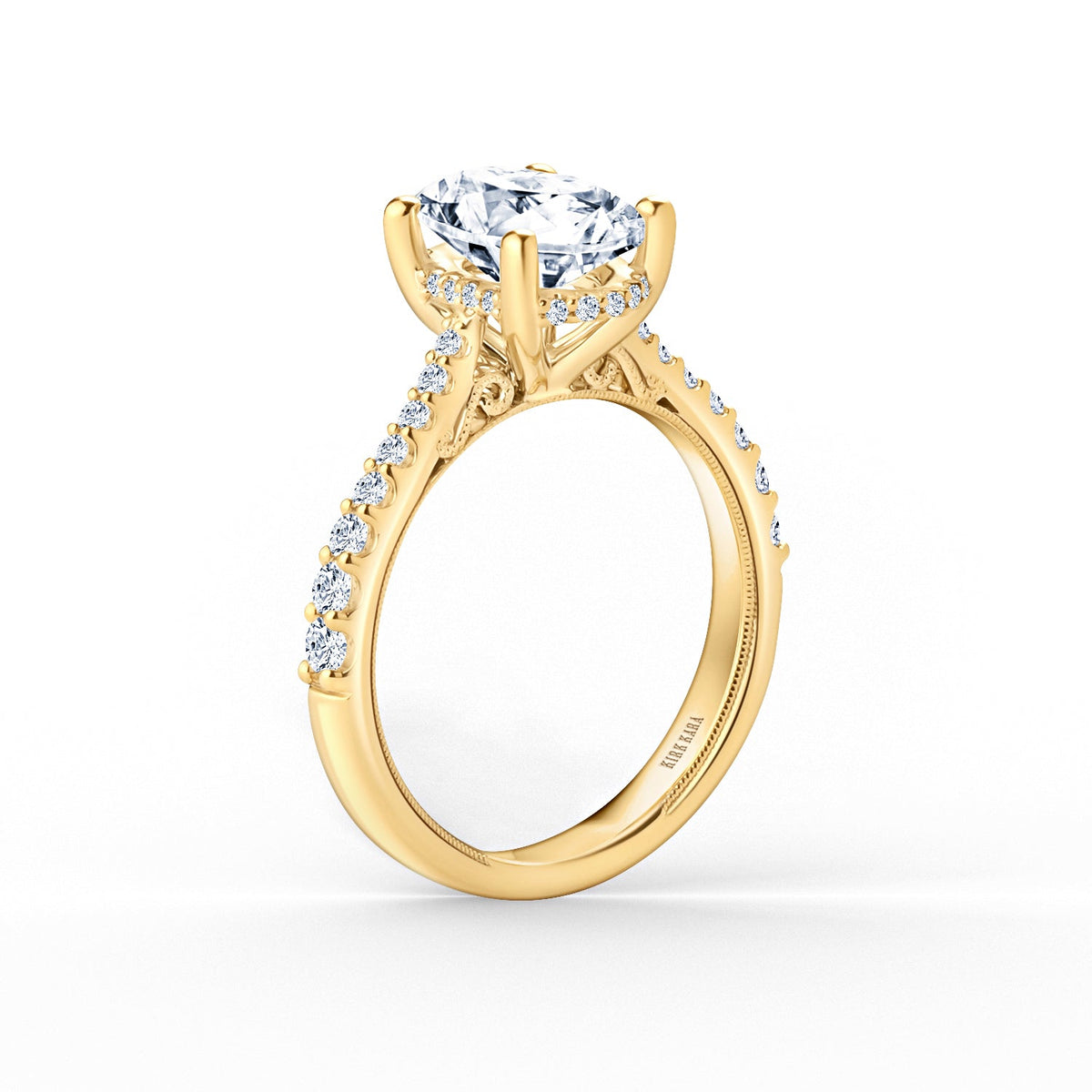 Wide Hidden Halo Classic Solitaire Engagement Ring