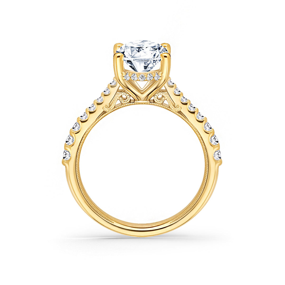 Wide Hidden Halo Classic Solitaire Engagement Ring