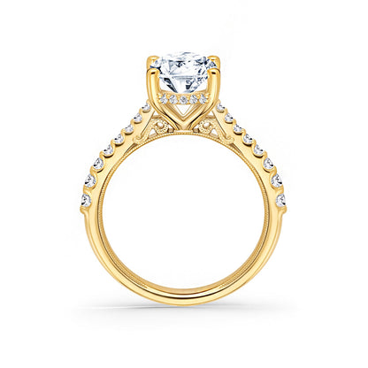 Wide Hidden Halo Classic Solitaire Engagement Ring