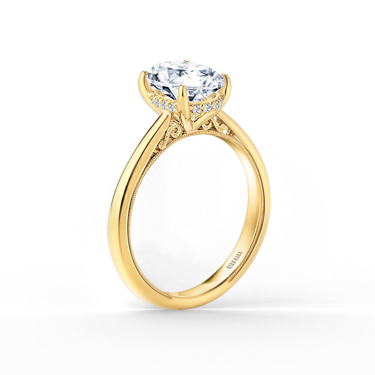 Wide Hidden Halo Classic Solitaire Engagement Ring