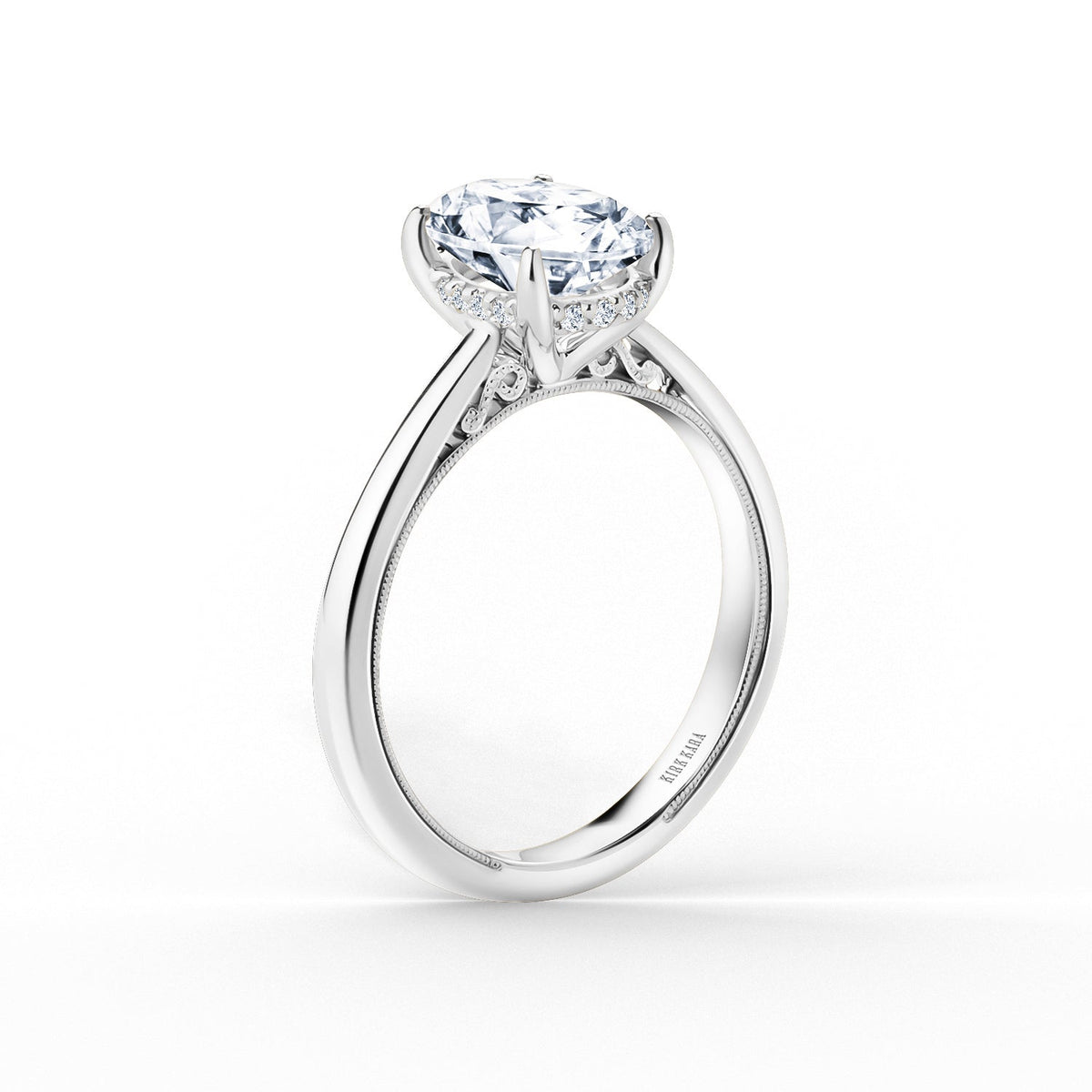 Wide Hidden Halo Classic Solitaire Engagement Ring
