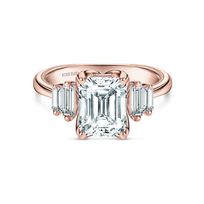 Wide Five Stone Baguette Side Stone Diamond Engagement Ring