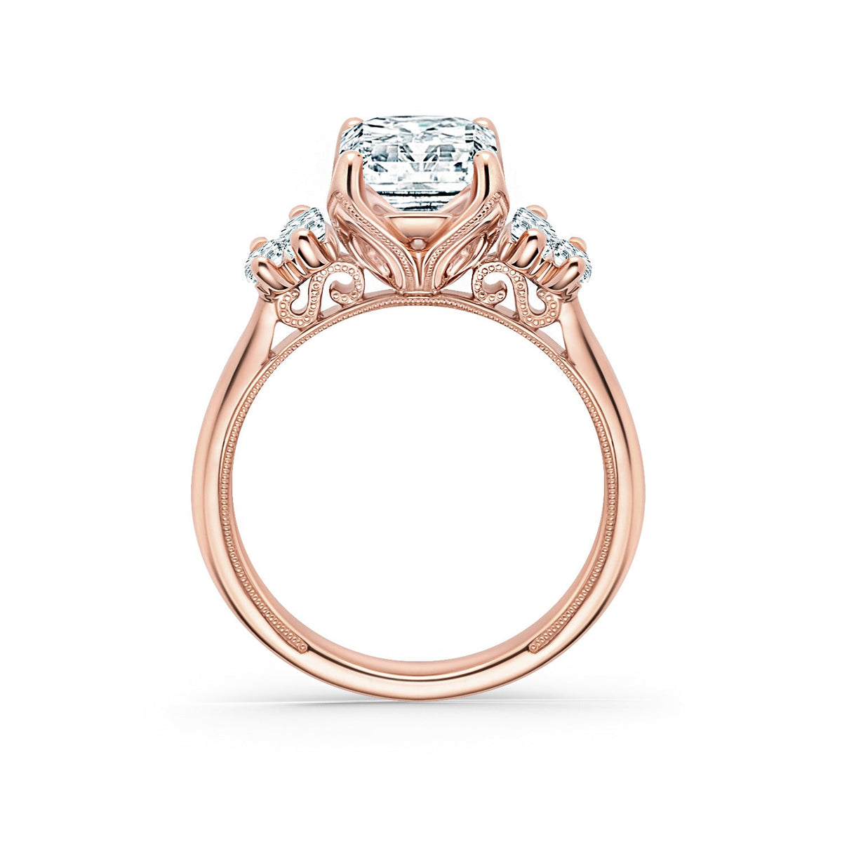 Wide Five Stone Baguette Side Stone Diamond Engagement Ring