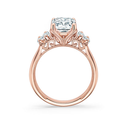 Wide Five Stone Baguette Side Stone Diamond Engagement Ring