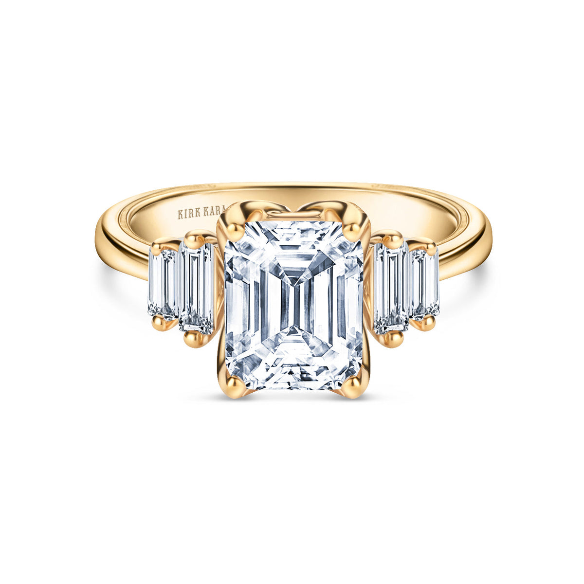 Wide Five Stone Baguette Side Stone Diamond Engagement Ring