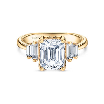 Wide Five Stone Baguette Side Stone Diamond Engagement Ring
