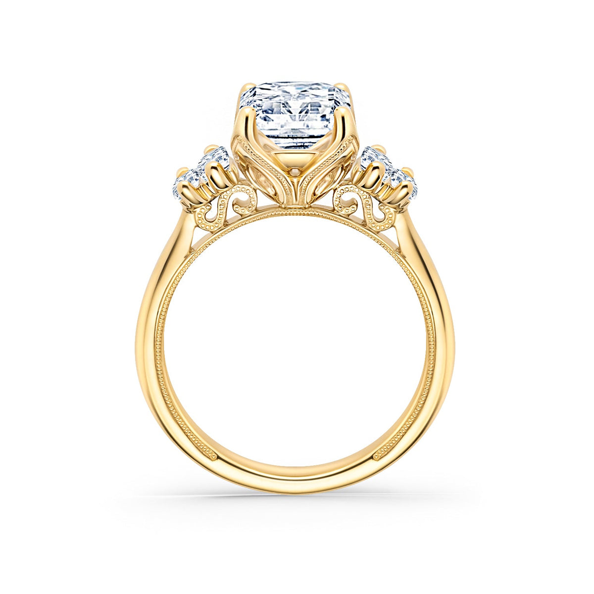 Wide Five Stone Baguette Side Stone Diamond Engagement Ring