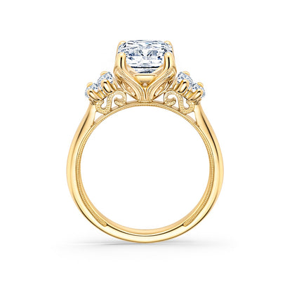 Wide Five Stone Baguette Side Stone Diamond Engagement Ring