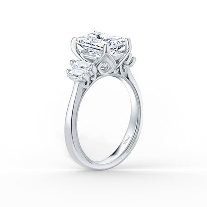 Wide Five Stone Baguette Side Stone Diamond Engagement Ring