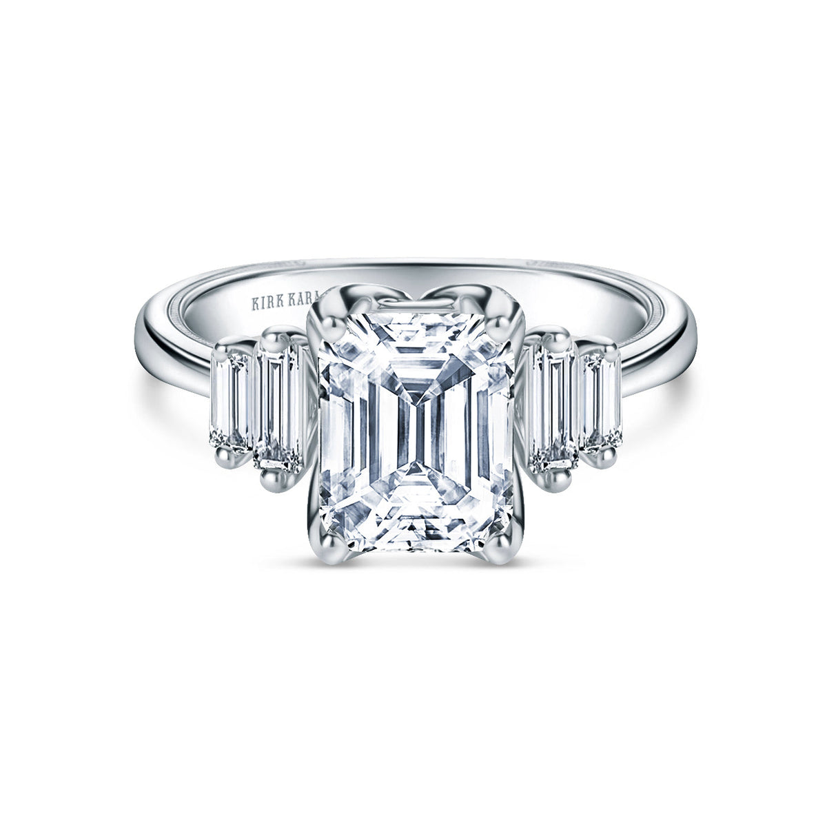 Wide Five Stone Baguette Side Stone Diamond Engagement Ring