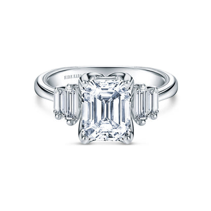 Wide Five Stone Baguette Side Stone Diamond Engagement Ring