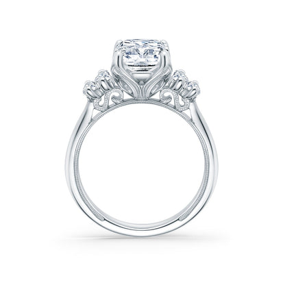 Wide Five Stone Baguette Side Stone Diamond Engagement Ring