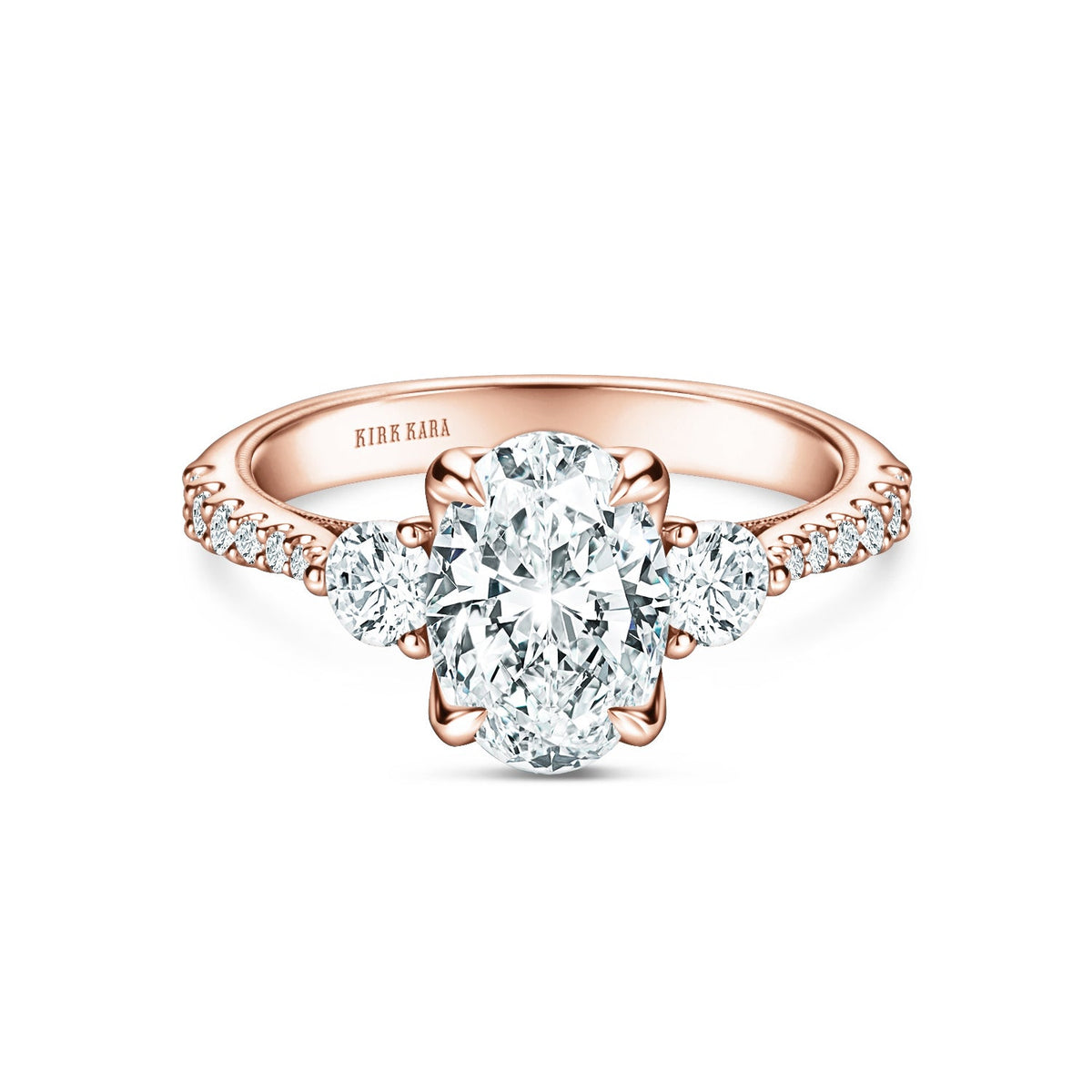 Wide Three Stone Round Side Stone Diamond Accent Engagement Ring