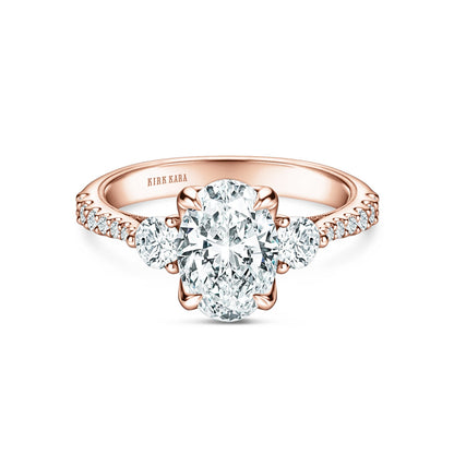 Wide Three Stone Round Side Stone Diamond Accent Engagement Ring