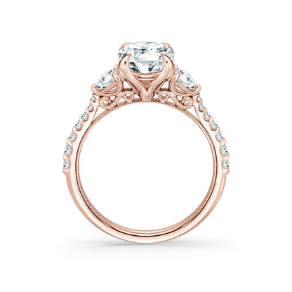 Wide Three Stone Round Side Stone Diamond Accent Engagement Ring