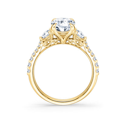 Wide Three Stone Round Side Stone Diamond Accent Engagement Ring