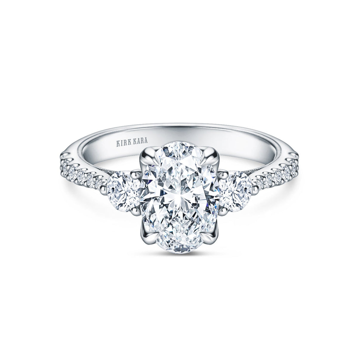 Wide Three Stone Round Side Stone Diamond Accent Engagement Ring