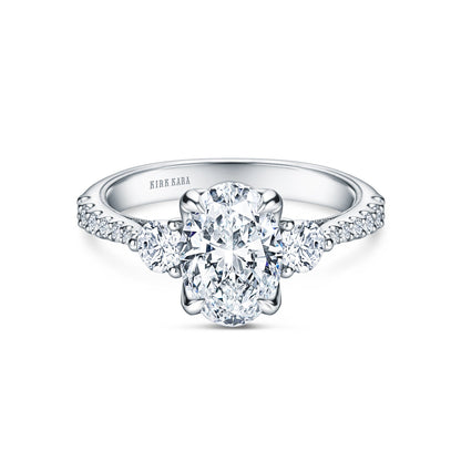 Wide Three Stone Round Side Stone Diamond Accent Engagement Ring