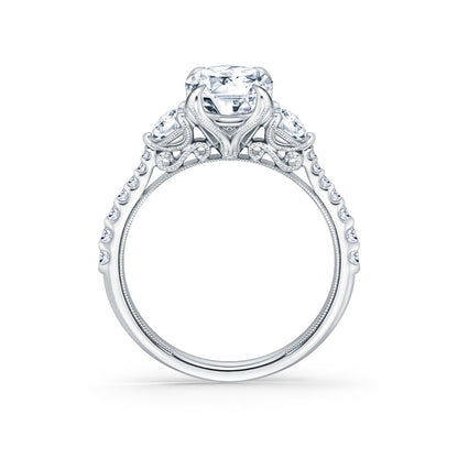 Wide Three Stone Round Side Stone Diamond Accent Engagement Ring